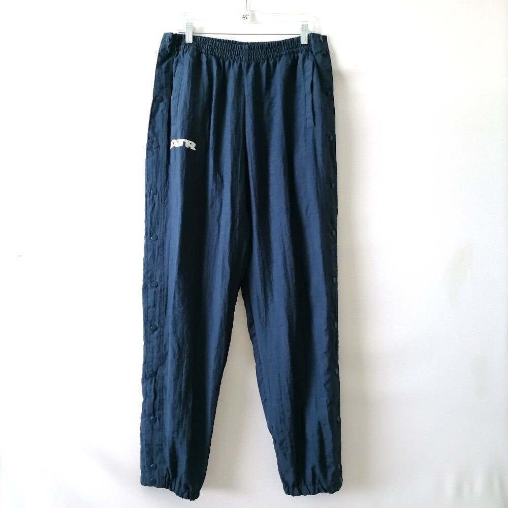 Reebok Mens Blue ATR Logo High Rise Elastic Waist Side Snap Track Pants Size L